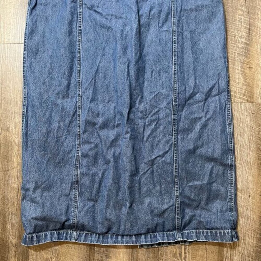 Vintage 90s Denim Sleeveless Maxi Dress Center Buttons Womens Medium - Picture 5 of 5